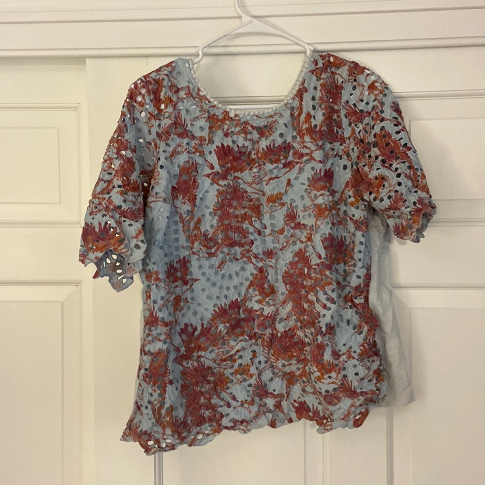 Blue/Orange Short Sleeve Top from Anthropologie